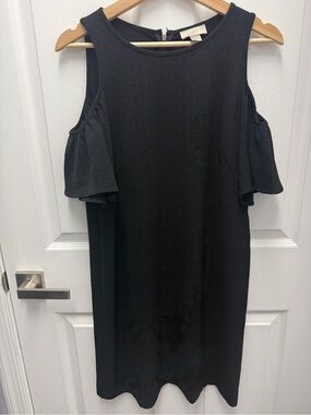 LOFT Outlet Black Cold-Shoulder Shift Dress with Flutter Sleeves Size Small EUC